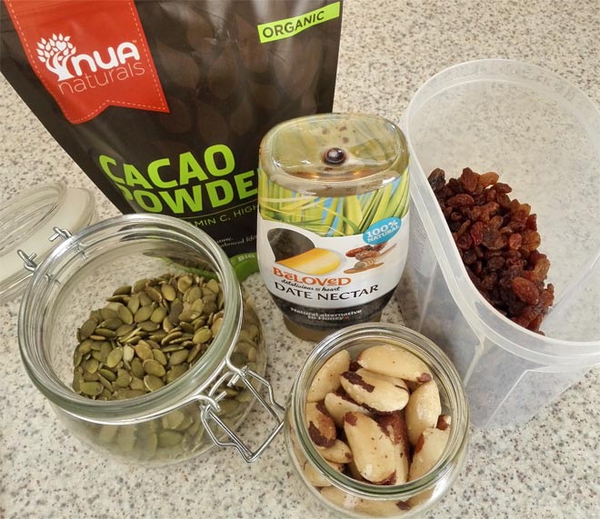 Some of the ingredients for making cacao porridge