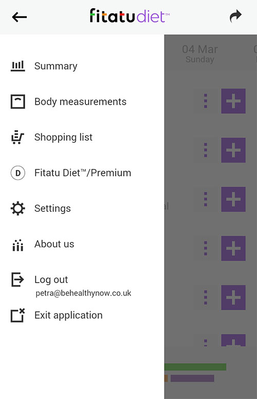 fitatu app - menu