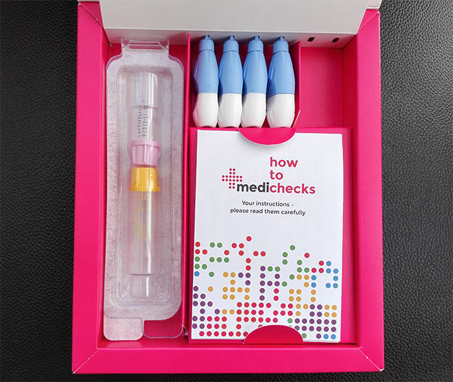 medichecks test kit in a box