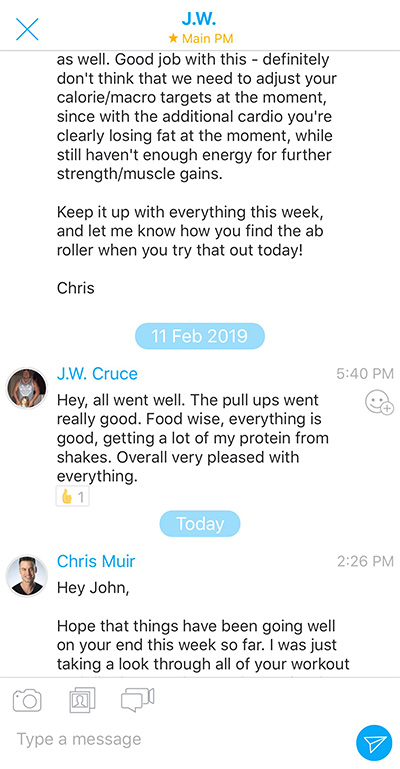 chatting with a personal trainer online