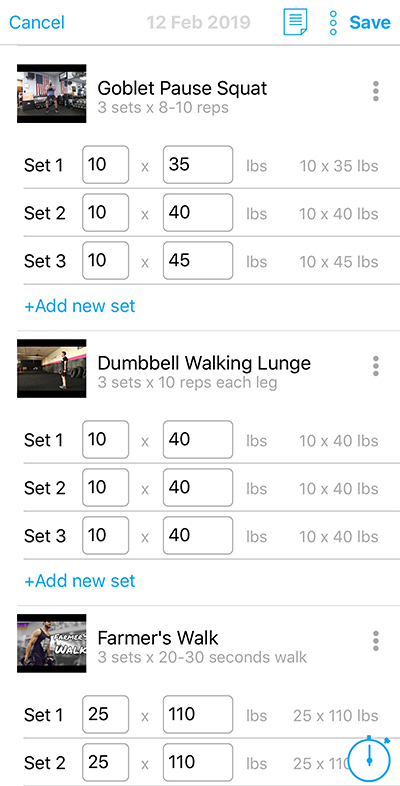 recording the workouts