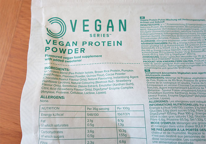 Bulk Powders vegan protein - ingredients