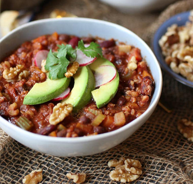 Low carb high protein vegan dinner: Keto Walnut Chili