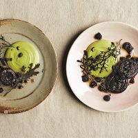 Roasted beets with crushed Blackberry Dressing Pistachio Puree