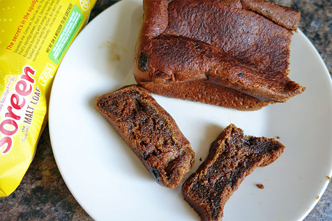 Soreen malt loaf sliced (on a plate)